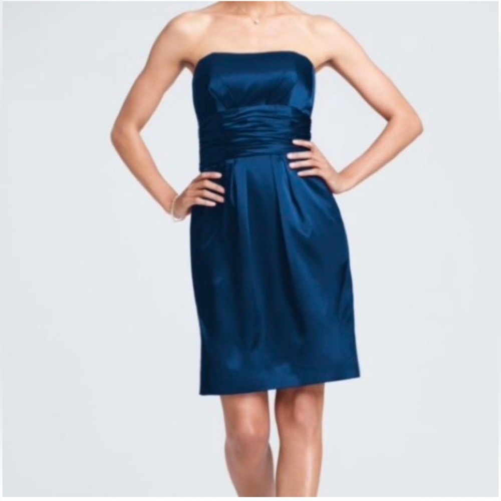 David’s Bridal Dark Blue Marine Dress Size 2 Strapless Charm Short with POCKETS!